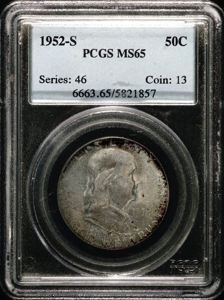 1952-S Silver Franklin Half Dollar Uncirculated PCGS MS65, 857