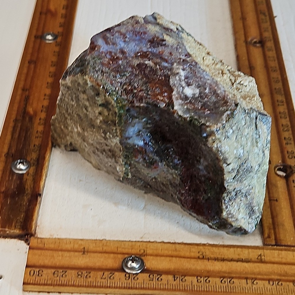 Red lightning agate rough. Beautiful blue color and moss pattern, 2LBs 2.0oz