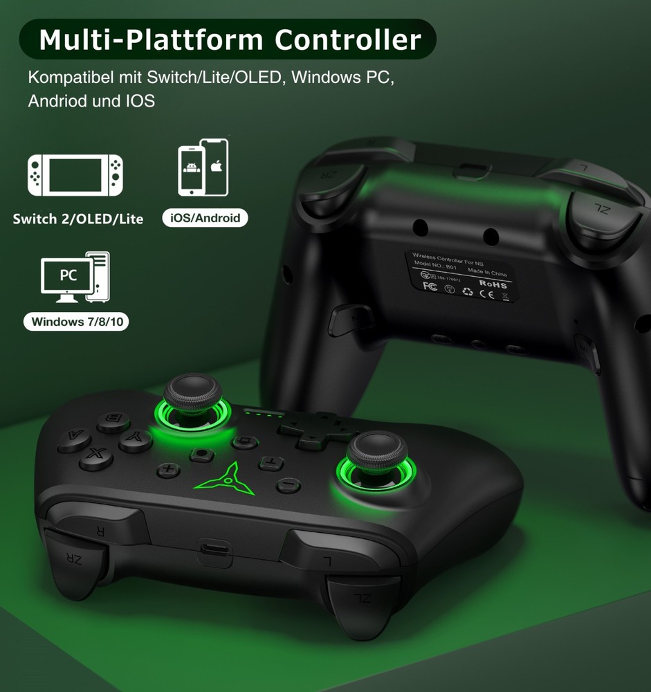 2Packs Wireless Switch Pro Controller for Nintendo Switch 2/OLED,Android/iOS