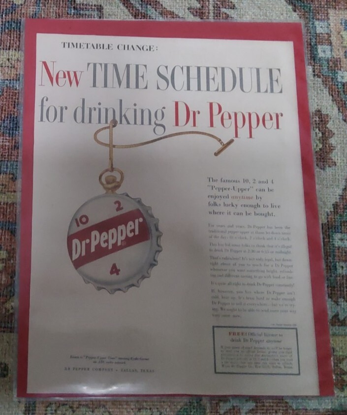 Vintage Print Ad Dr Pepper Timetable Change 1959