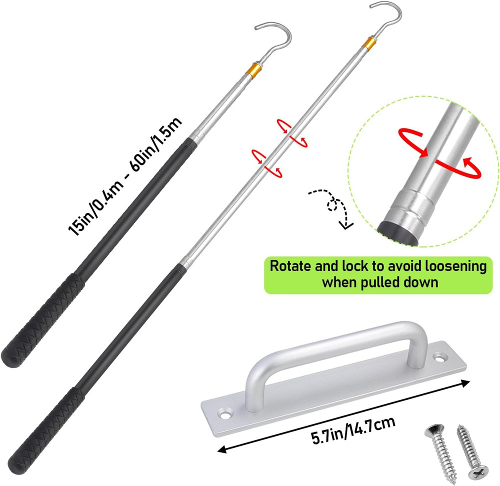 Attic Ladder Pull Down System - 60" Telescopic Rod with Aluminum Handle