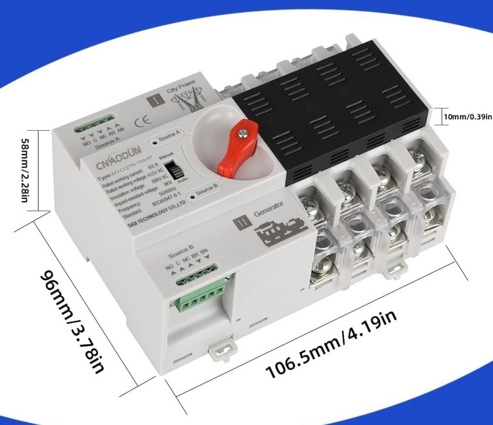 Automatic Transfer Switch ATS 4P 100A 400V Dual Power Electrical Selector Switch