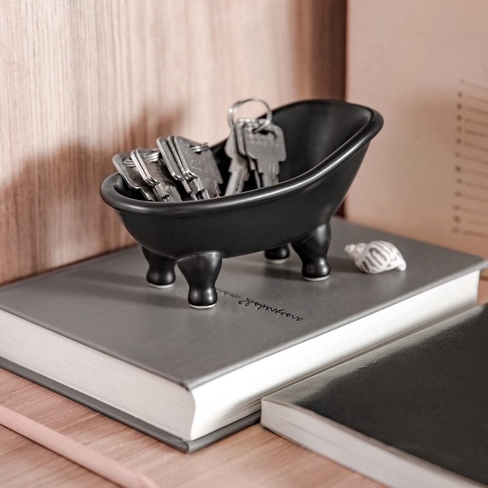 1piece 5.6" Black Ceramic Mini Bathtub Soap Dish Small Planter Makeup