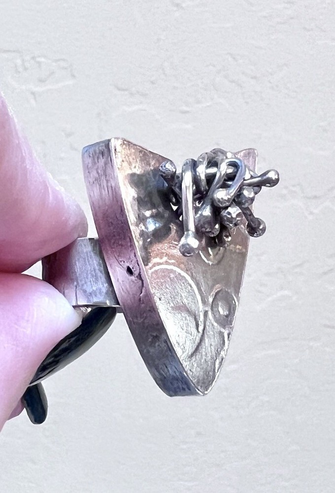 LOVELY Sterling Silver Artisan Large Textured, Articulated Triangular Ring