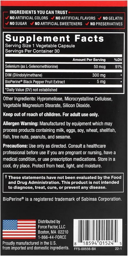 Force Factor DIM Pills to Decrease Estrogen in Men, 30 Count (Pack of 1)