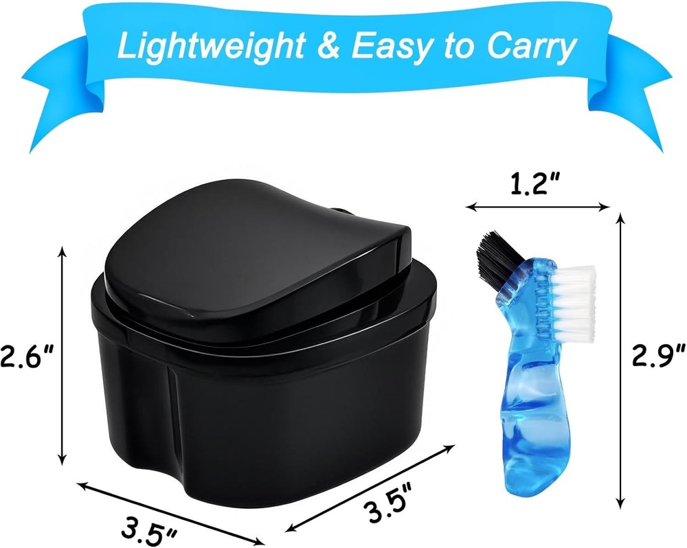 Black Denture Soaking Container Partial Denture Case, Orthodontic Retainer Cl...
