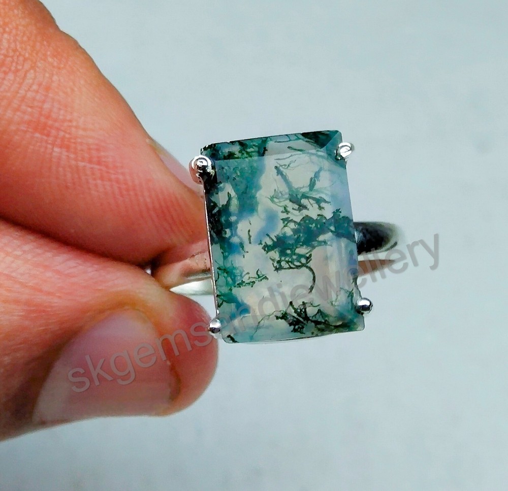 Moss Agate Ring 925 Sterling Silver Ring Gemstone Ring Fine Ring All Size