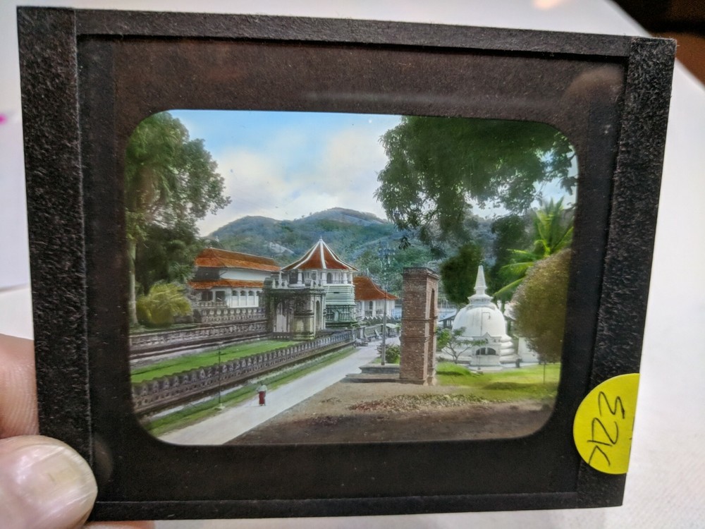 COLORED Glass Magic Lantern Slide EZK CEYLON MAN WALKING THE LONG PATH