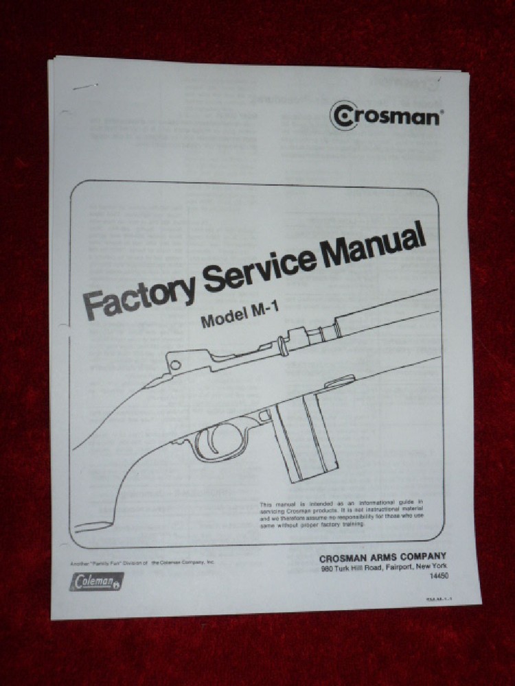 Crosman M-1  Factory Service Manual With Exploded View