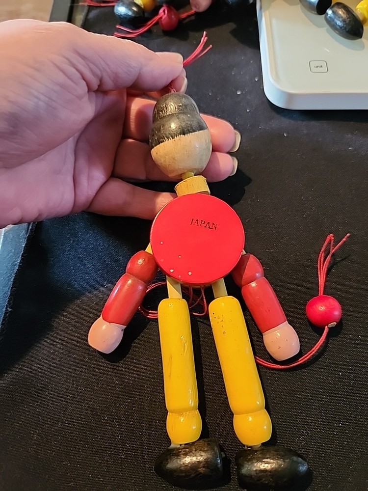Vintage Wooden Pull String Dancing Puppet - Made in Japan