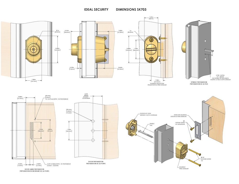 Ideal Security Model 703 Keyed Deadbolt for Storm and Screen Doors, Bright Brass