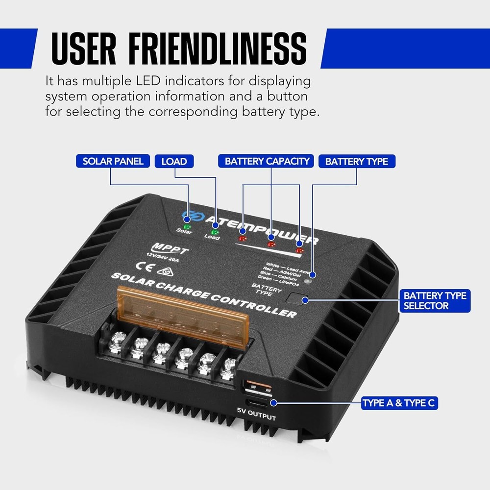 0A 12V/24V MPPT Solar Controller Selecting Battery Type Activate Lithium Battery