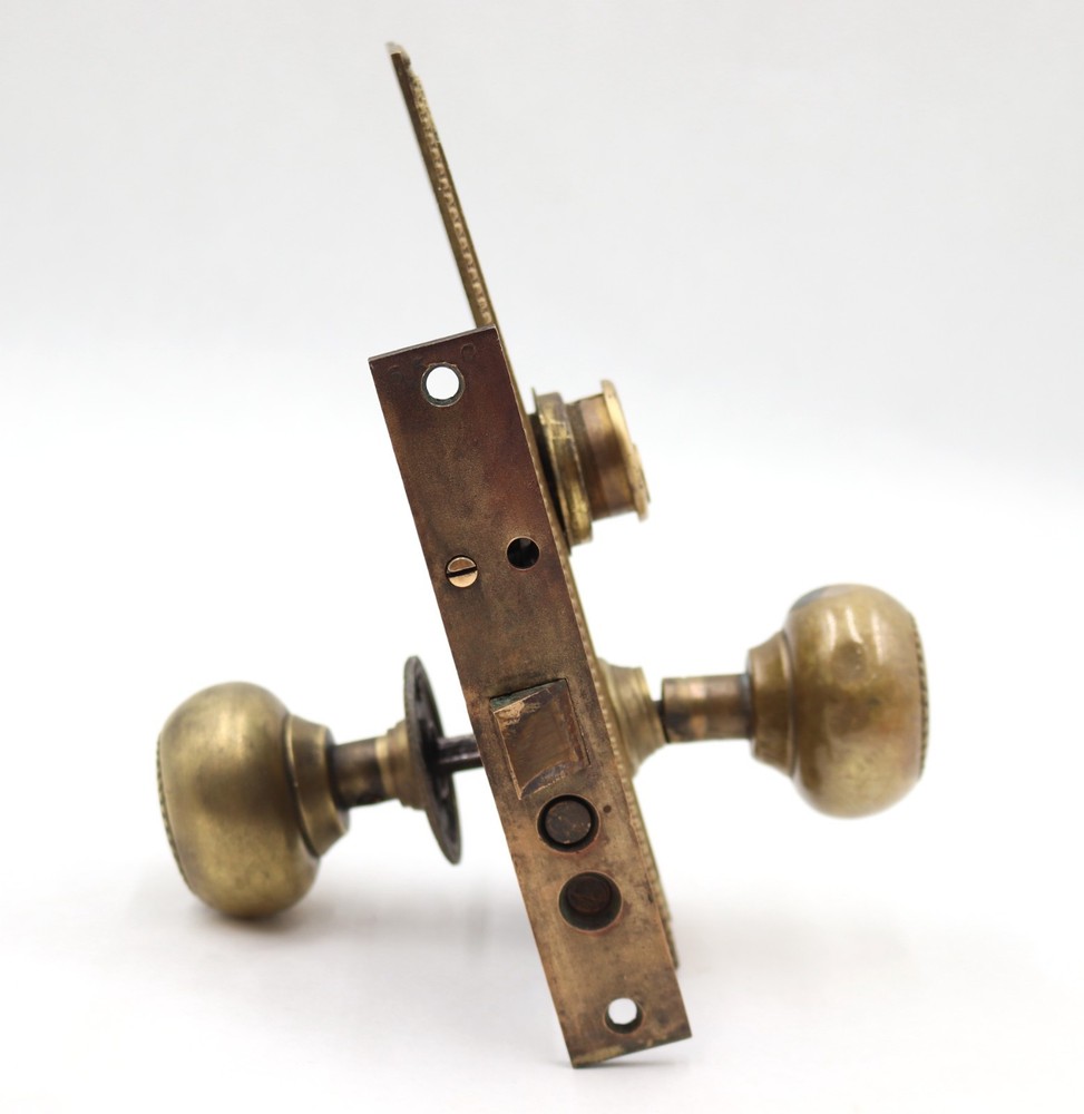 Vintage Solid Brass Beaded Entry Door Knob Set