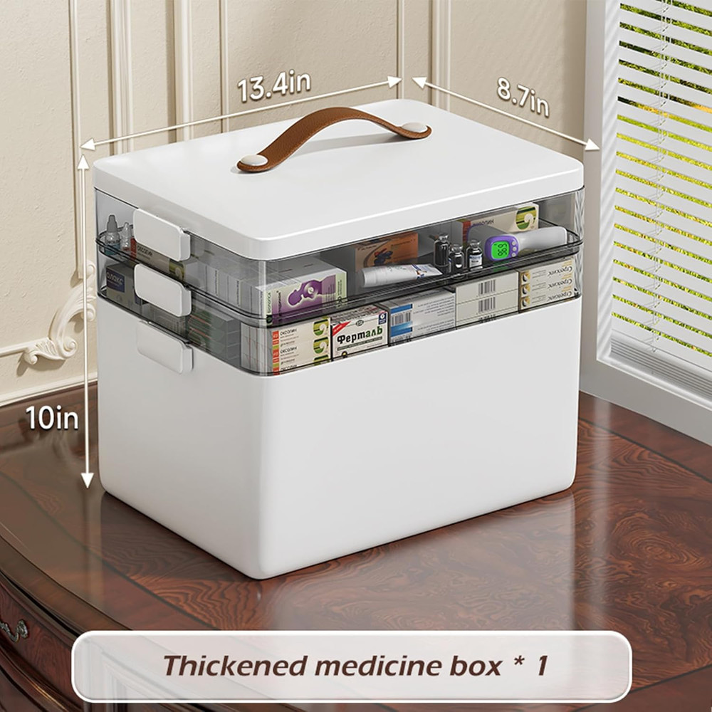 Portable 3 Tier Medicine Storage Box Handle Empty First Aid Organizer, Home Use