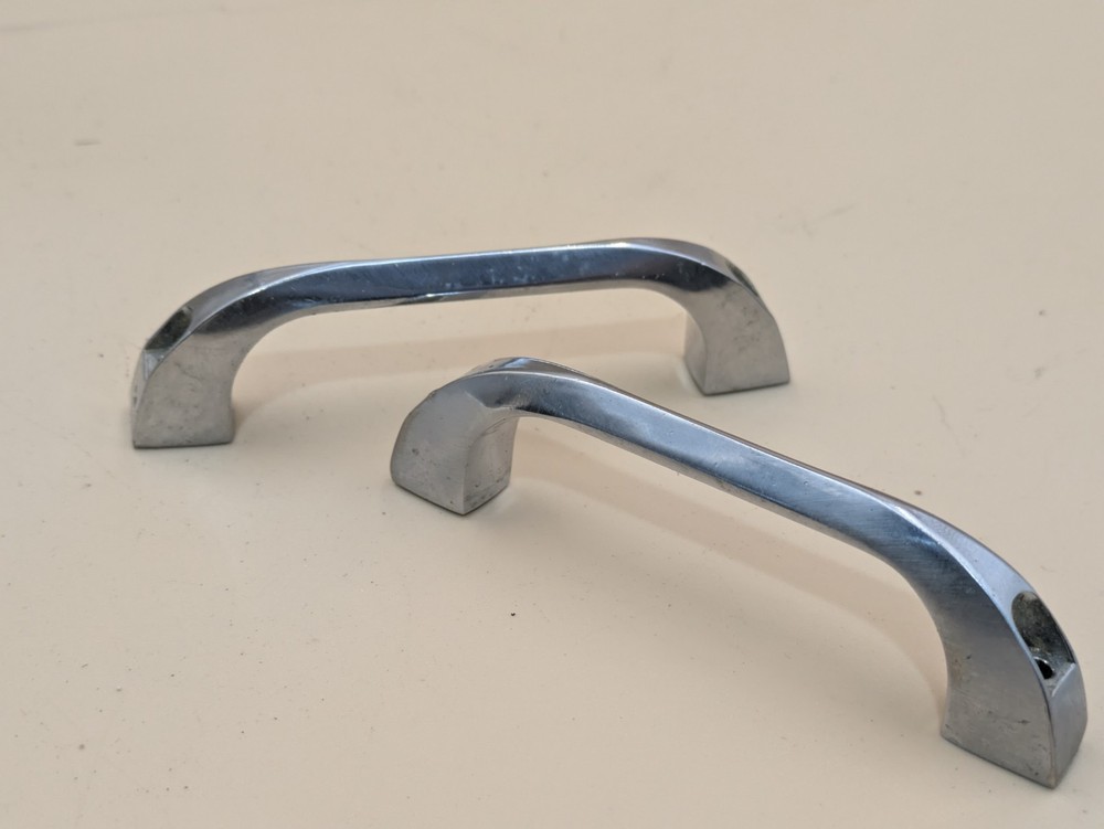 Pair Vintage Surrey Ware Mid Century Kitchen Cabinet Drawer Pull Handle Chrome