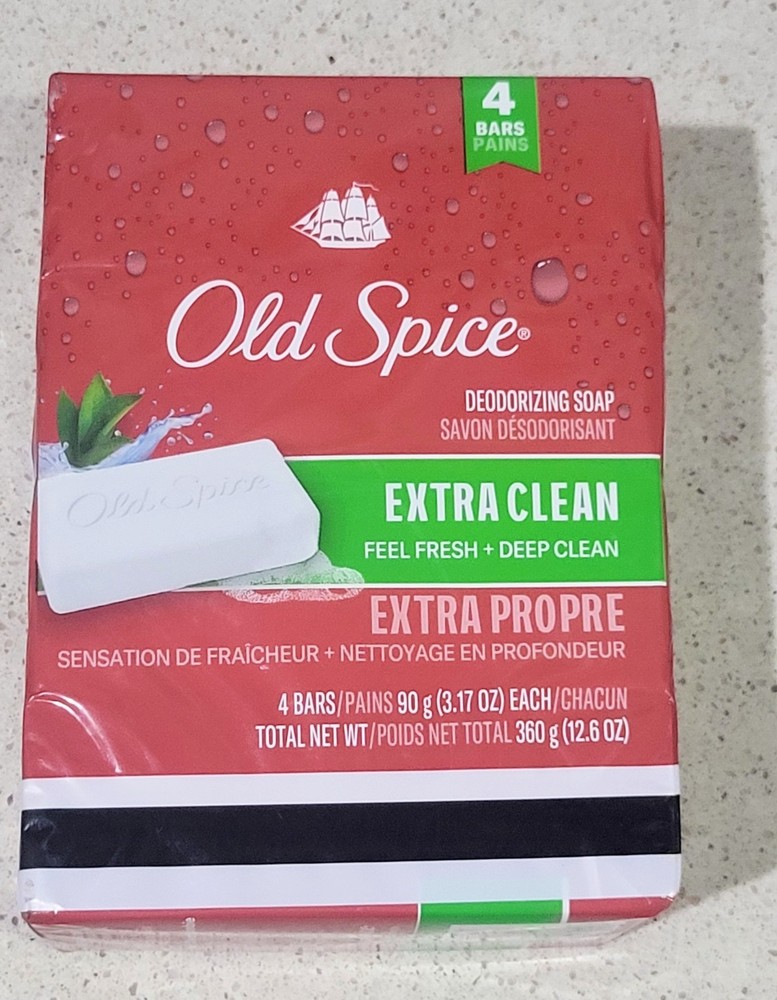Old Spice Extra Clean Deodorizing Bar Soap 4 Bars 3.17 oz Each