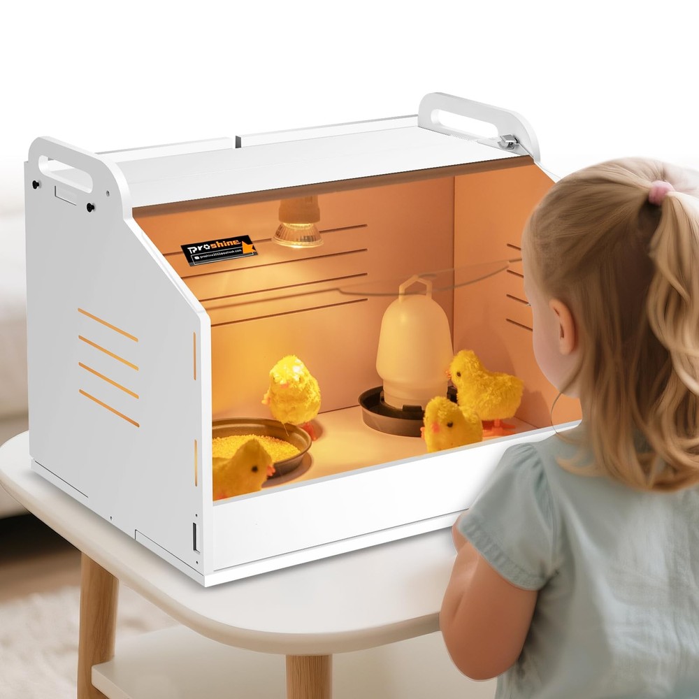 Chicken Brooder Box for Chicks, Quail Brooder with Heating Lamp, 2 Mode Therm...