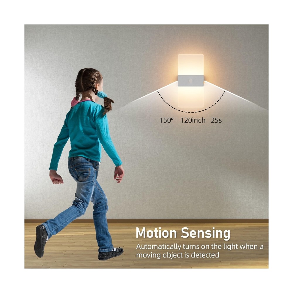 2 Pack Motion Sensor Wall Lights, Morden Silver Decorative LED Indo... Fast Ship
