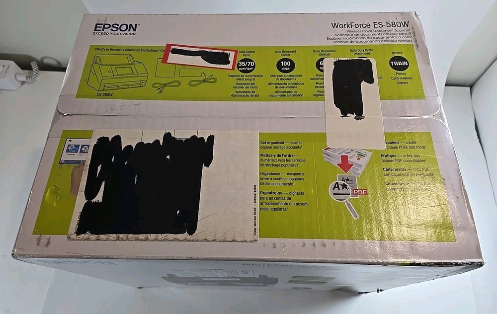 Epson WorkForce ES-580W Wireless Color Duplex Desktop Document Scanner New