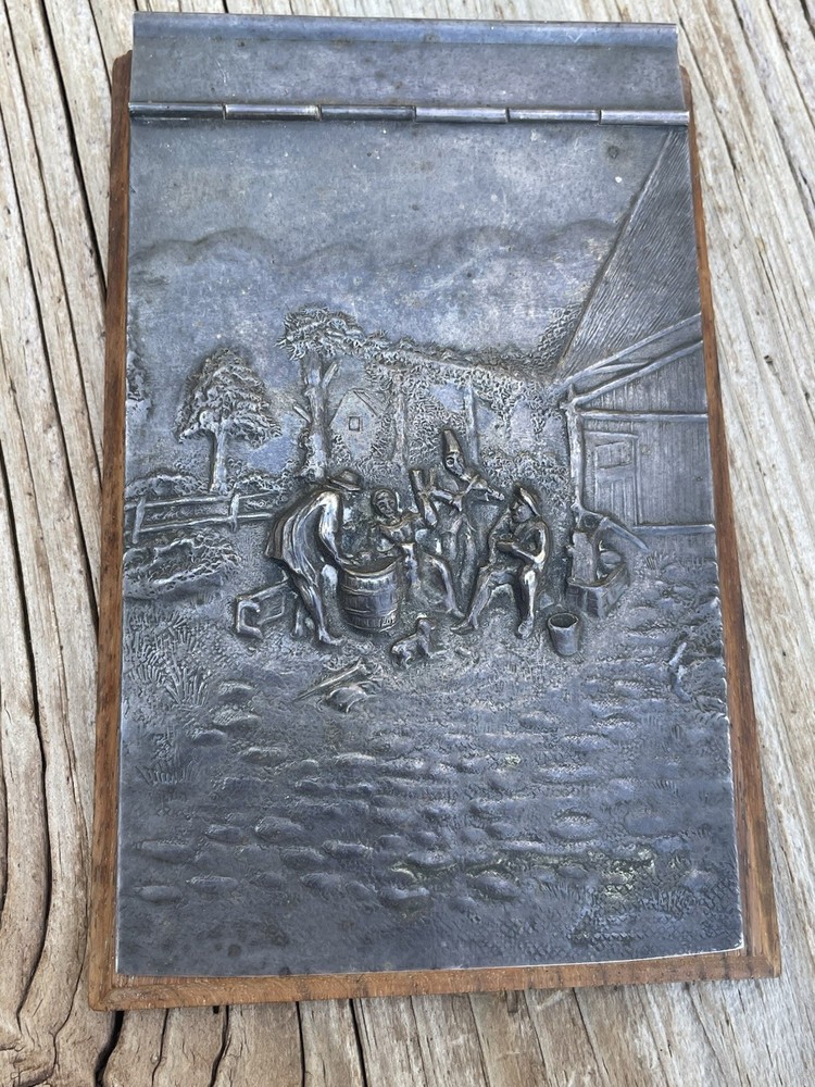 Danish Silverplate Repousse Notepad Holder no Pad Wood Base Felt Backing
