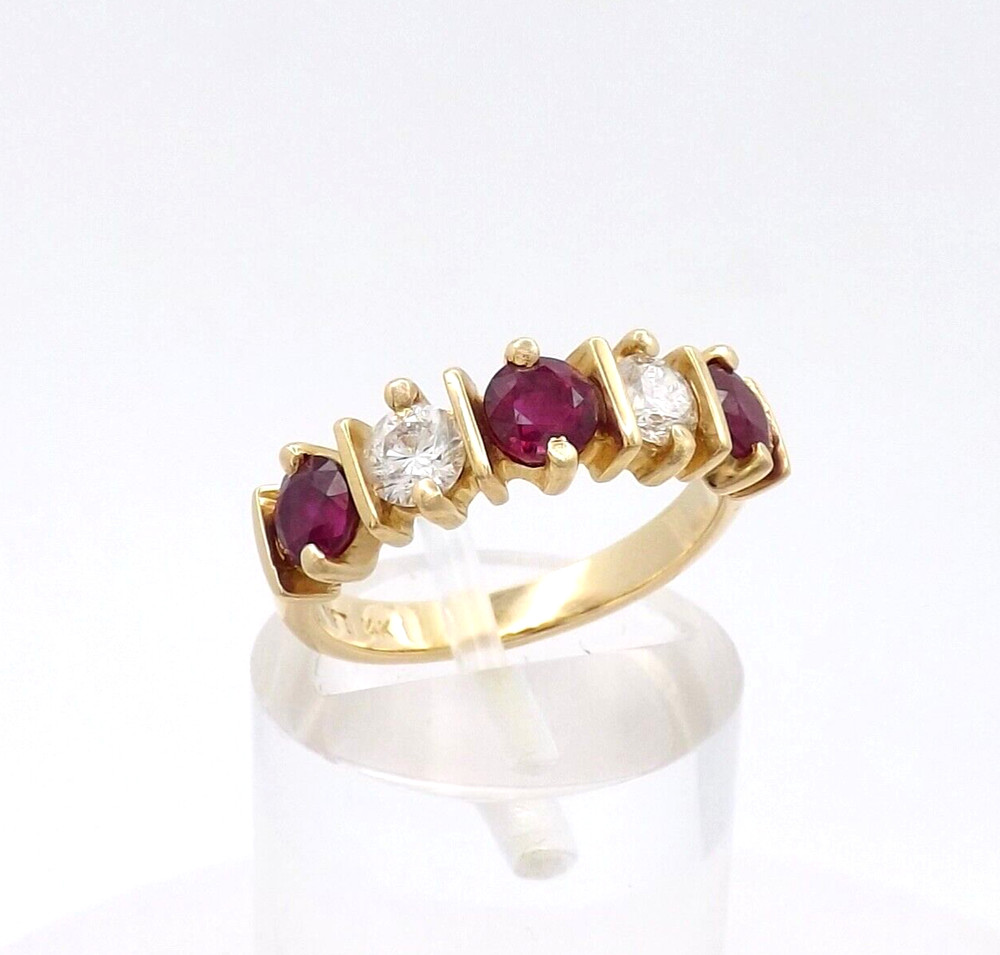 14k Gold Natural Diamond Ruby Wedding Anniversary Band Ring Setting sz5
