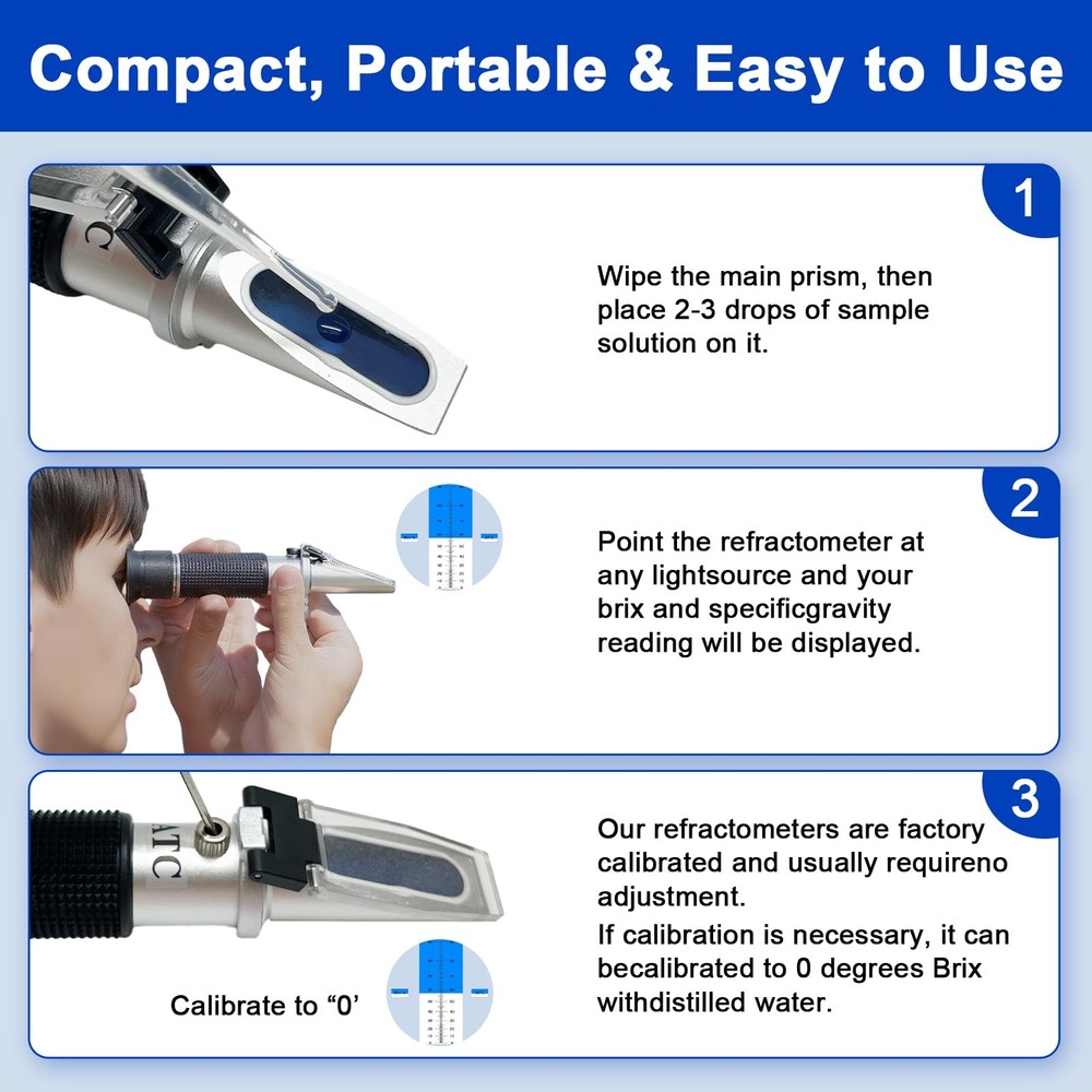 0–90% Brix Refractometer with ATC, High-Accuracy Ultra-Wide Range Sugar Teste...