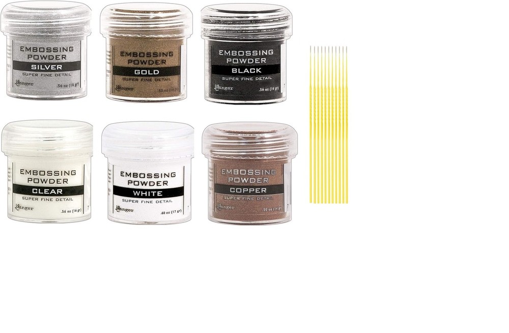 Ranger Fine Super Embossing Powder Bundle - White, Silver, Black, Copper, Clear