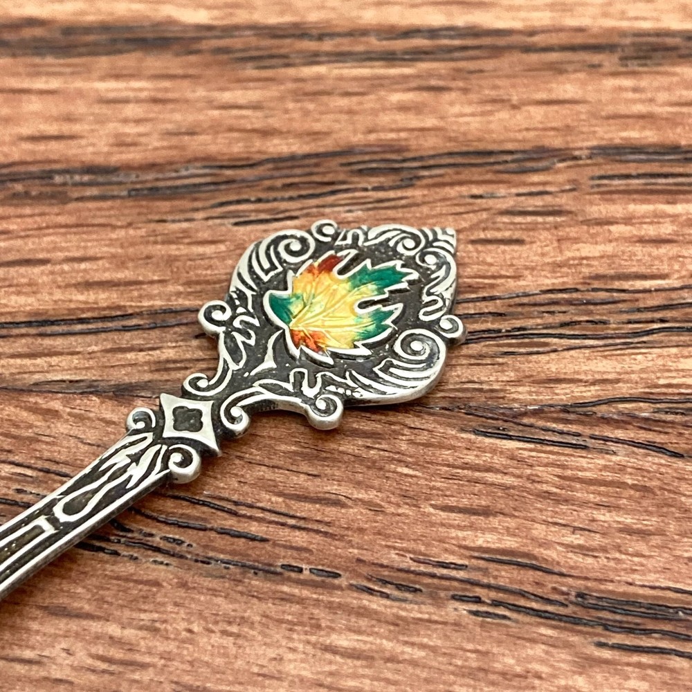 Niagara Falls Canada Sterling Silver Souvenir Spoon Enamel Maple Leaf by ECCO