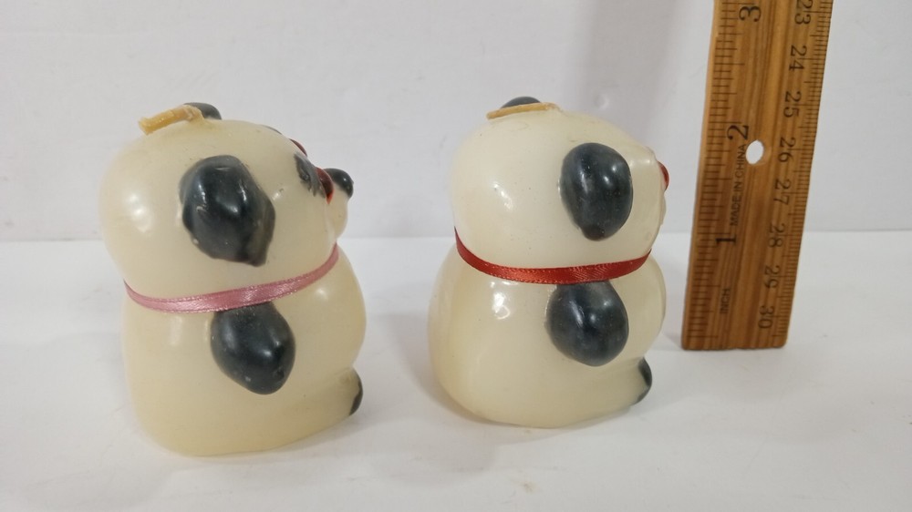 Cute! Vintage Panda Bear Candles Unfired Pair 2"