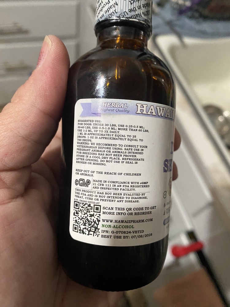 Hawaiipharm Dog Senior Support - 4oz Open, Full Bottle