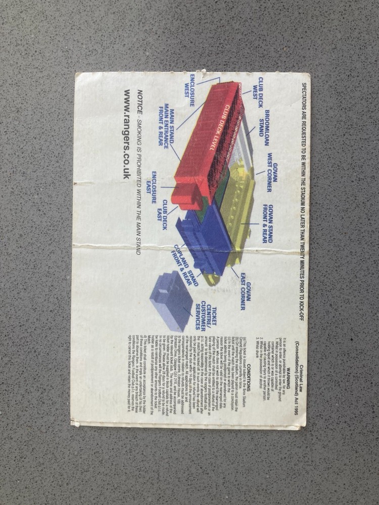 Rangers v Dundee 2001-02 Match Ticket