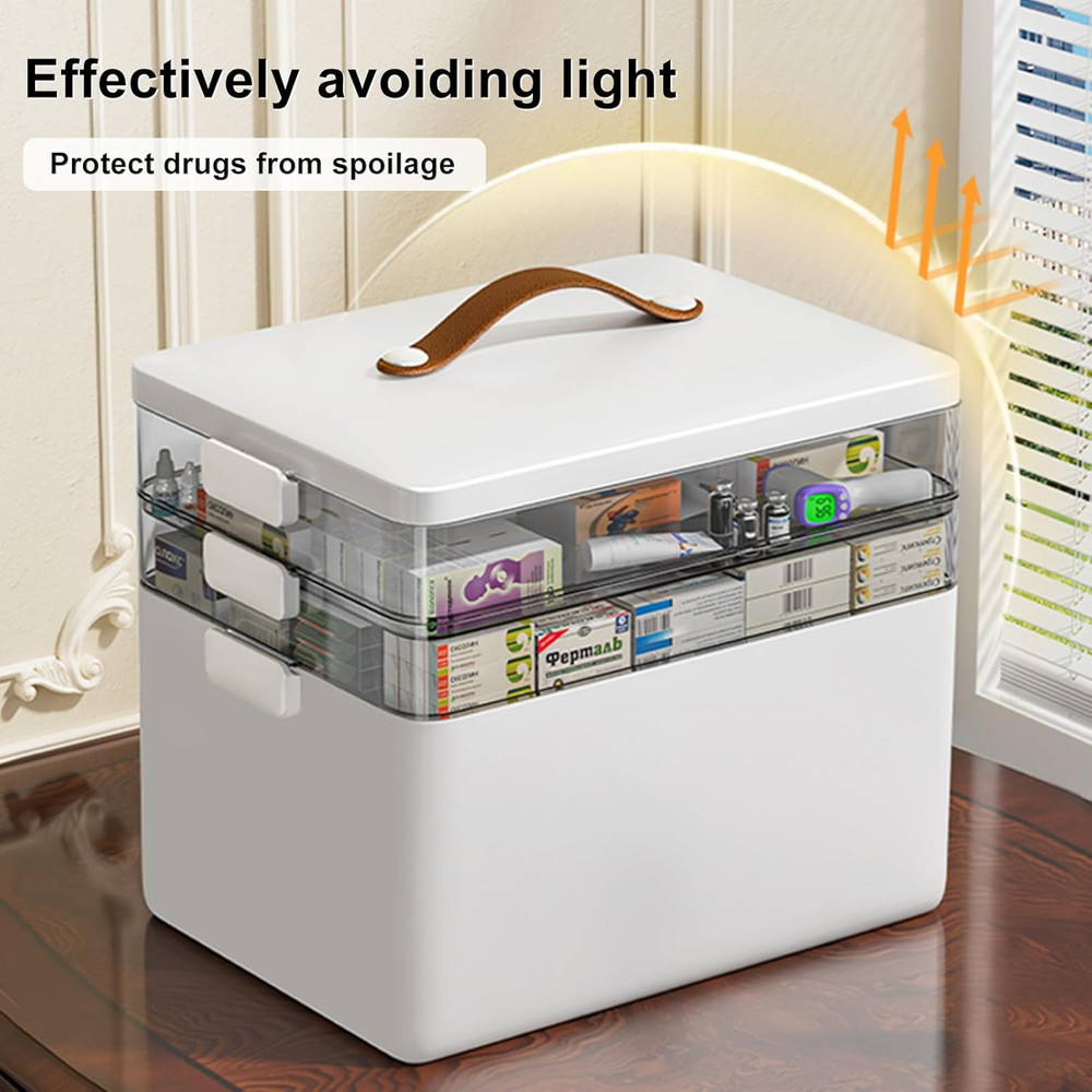 Portable 3 Tier Medicine Storage Box Handle Empty First Aid Organizer, Home Use