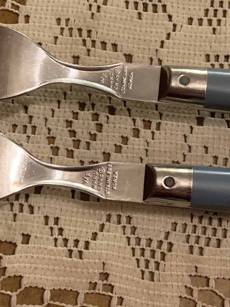 WF Washington Forge Mardi Gras LIGHT BLUE Stainless Dinner Forks Flatware (2)