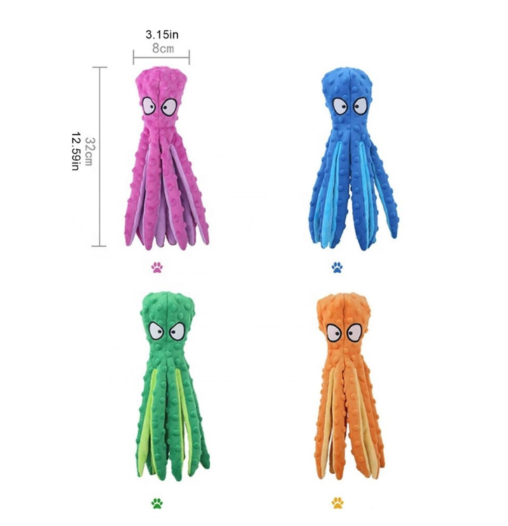 4 Pack Dog Squeaky Octopus Crinkle Plush No Stuffing Puzzle Interactive Chew