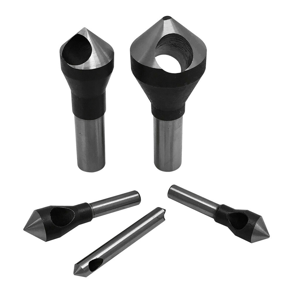 5 Pc 90 Degree Countersinks & Deburring Tool Set #0-4 Straight Shank HSS Zero