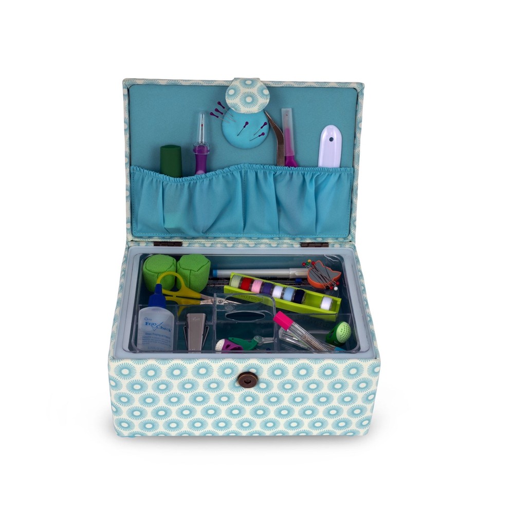 Rectangular Sewing Basket, Small, Blue Retro,NEW！