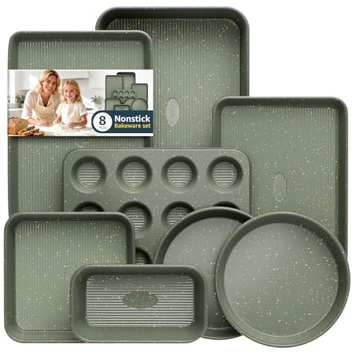 8-Piece Nonstick Bakeware Set, Stackable Oven Pan Set Includes 8PCS Green