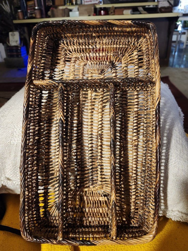 Vintage Wicker Silverware Tray Divided Drawer Organization 8x13