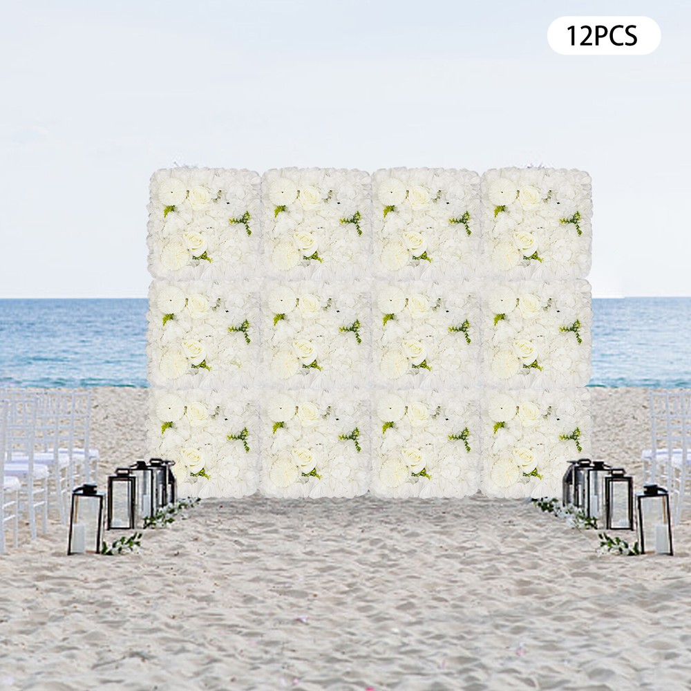 3D Flower Wall Panel-12pcs Artificial Flower Wall Background Silk Rose Wedding