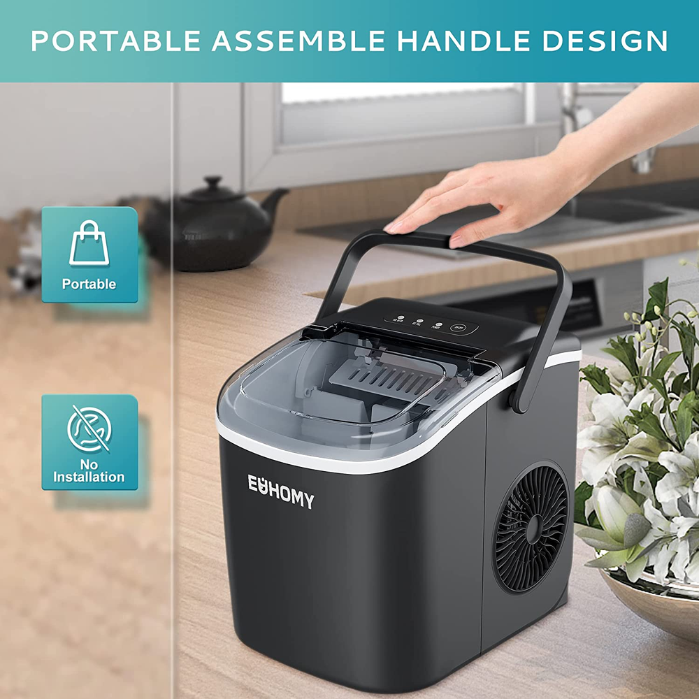 Countertop Ice Maker Machine with Handle Portable Ice Maker with Basket & Scoop