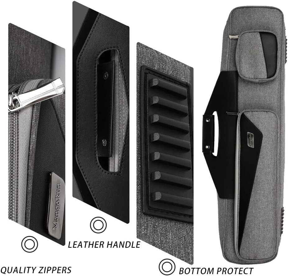 Grey Pool Cue Case 4X4 with Backpack Straps Carrying Case for 4 Pool Cues