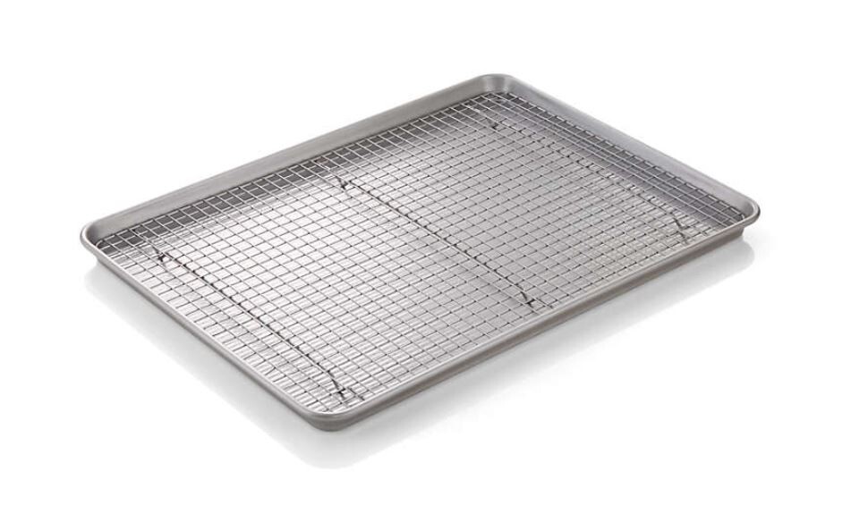 NutriChef Nonstick Cookie Sheet Baking Pan- Cooling Rack, Silver Coating(Medium)