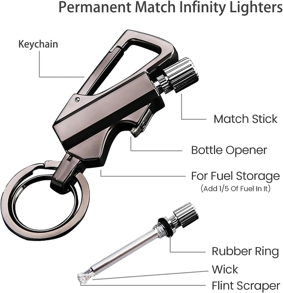 Permanent Match Infinity Lighter, Keychain Lighter with Multitool Black*2