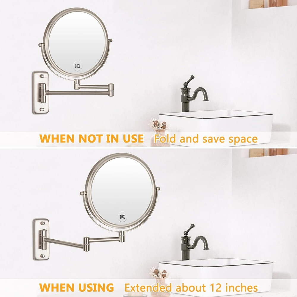 Wall mounted vanity mirror, double sided swivel retractable bathroom mirror
