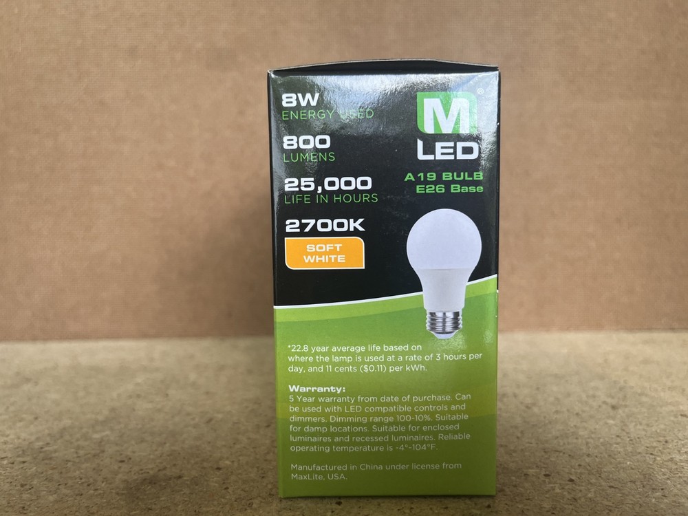 16 Pack Maxlite 8W LED Bulb = 60 watt replace A19 Soft White 2700K LED Light 60w