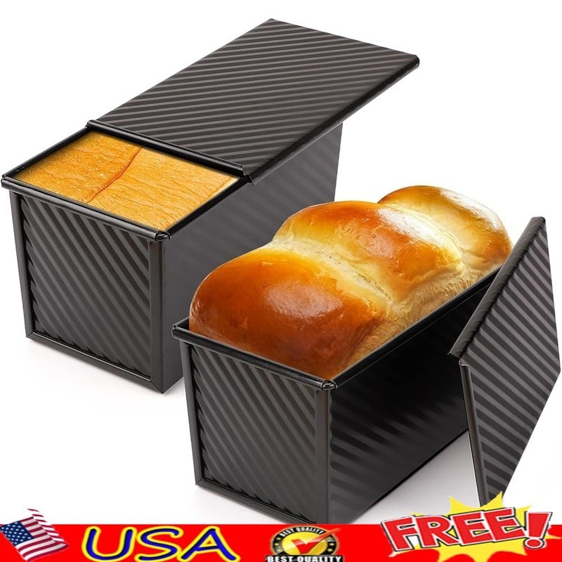 Non-Stick Carbon Steel Bread Pan W/ Lid Rectangular Pullman Ideal Baking New