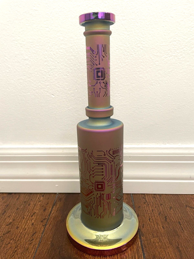 10” Premium Glass Water Pipe Matte Rainbow Iridescent Computer Chip 14mm
