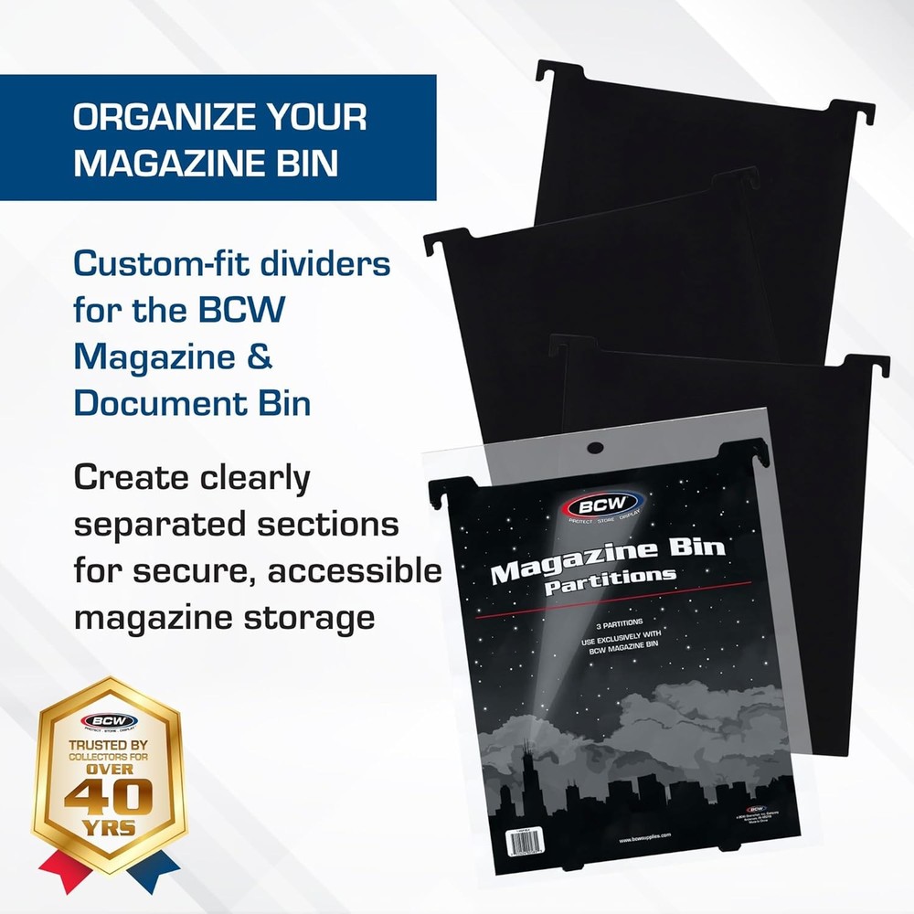 BCW Magazine Bin Partitions 3-Pack Black Plastic