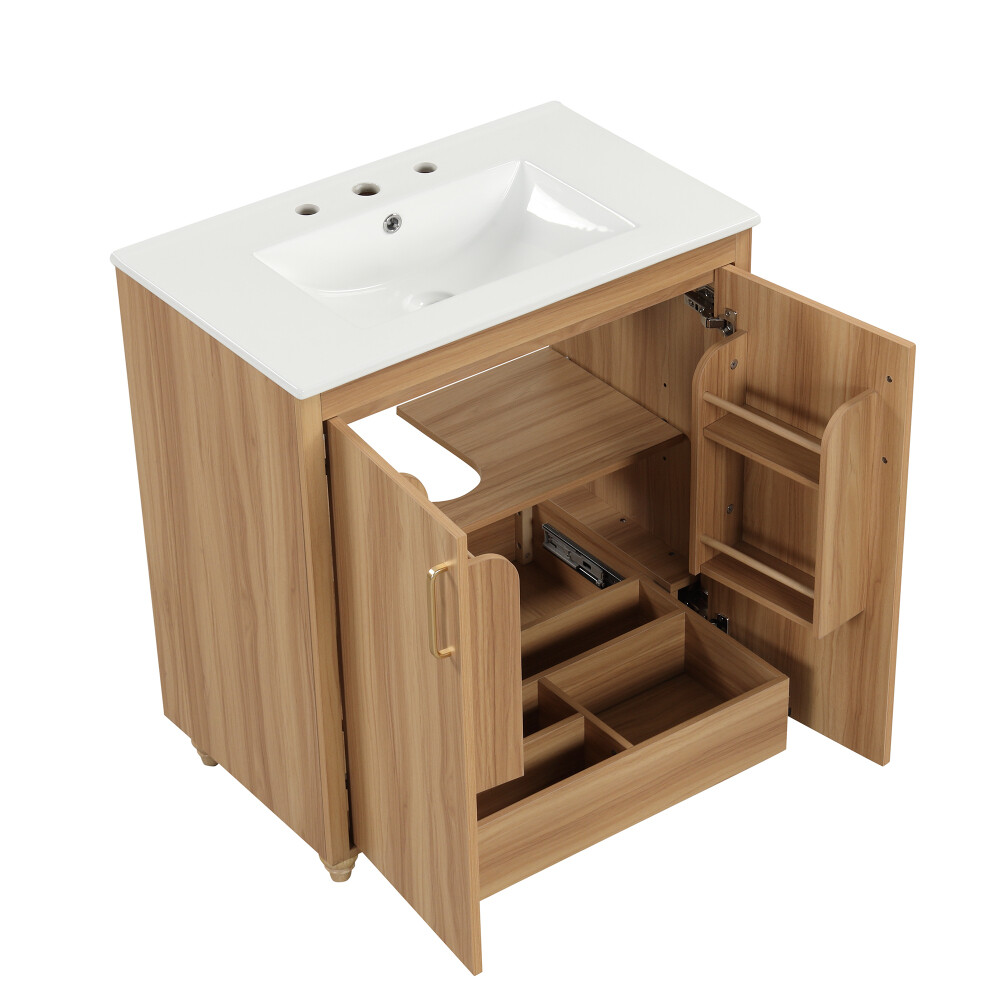 30"Multi-functional Bathroom Vanity with Sink Combo and Doors and Drawer Natural
