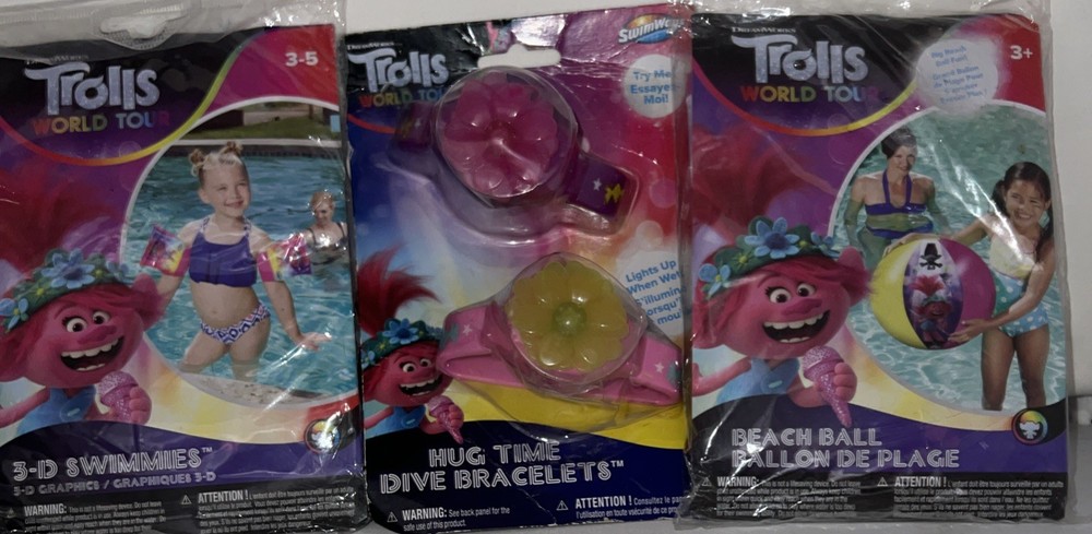 Trolls World Tours Inflatable Bundle: Beach Ball, Arm Floaties & Dive Bracelets
